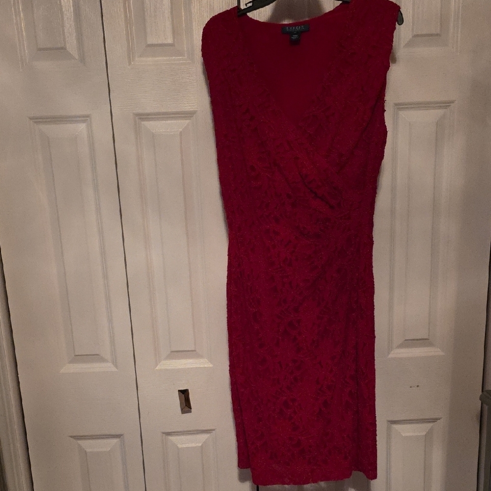 Ralph Lauren Red Lace Midi Dress